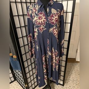 Free People Boho Midi Maxi Hi Low Floral Shirt Dress Size Medium
